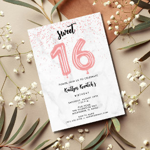 Rosa Sweet 16 Sextonde Födelsedagsfesten Inbjudningar