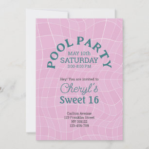 Rosa Sweet 16 Sommardag Bassäng Party Inbjudningar