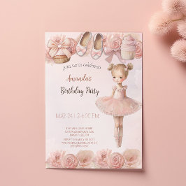 Rosa Sweet Ballerina Birthday bjudande Inbjudningar