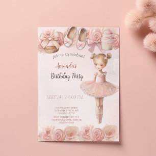 Rosa Sweet Ballerina Birthday bjudande Inbjudningar