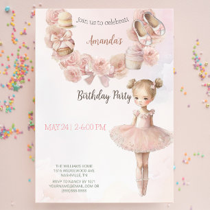 Rosa Sweet Ballerina Birthday bjudande Inbjudningar
