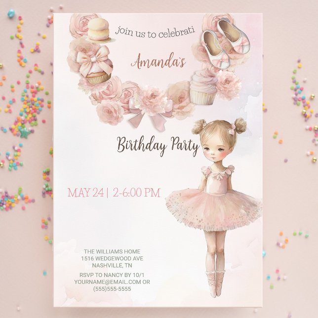 Rosa Sweet Ballerina Birthday bjudande Inbjudningar (Skapare uppladdad)