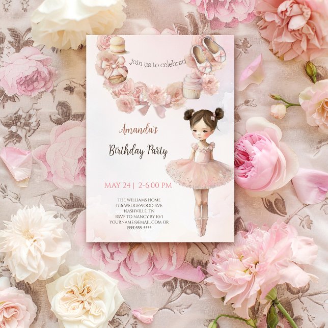 Rosa Sweet Ballerina Birthday Inbjudningar (Skapare uppladdad)