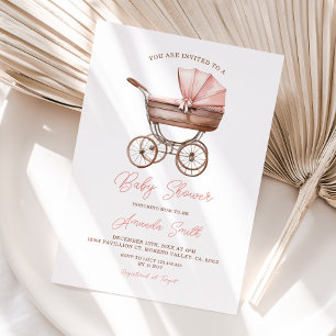Rosa Sweet Barnvagn Vintage Girl Baby Shower Inbjudningar