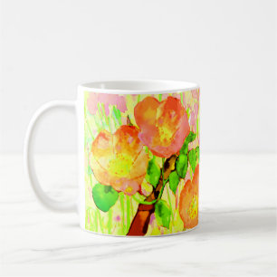 Rosa Sweet Briar blommor blad gren Kaffemugg