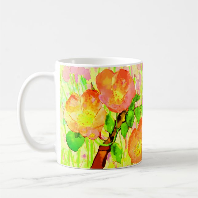 Rosa Sweet Briar blommor blad gren Kaffemugg (Vänster)