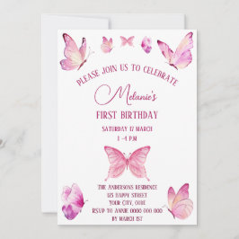 Rosa Sweet Butterflies Simple Inbjudningar
