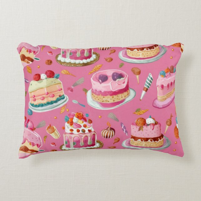 Rosa Sweet Cake Mönster Prydnadskudde (Framsidan)