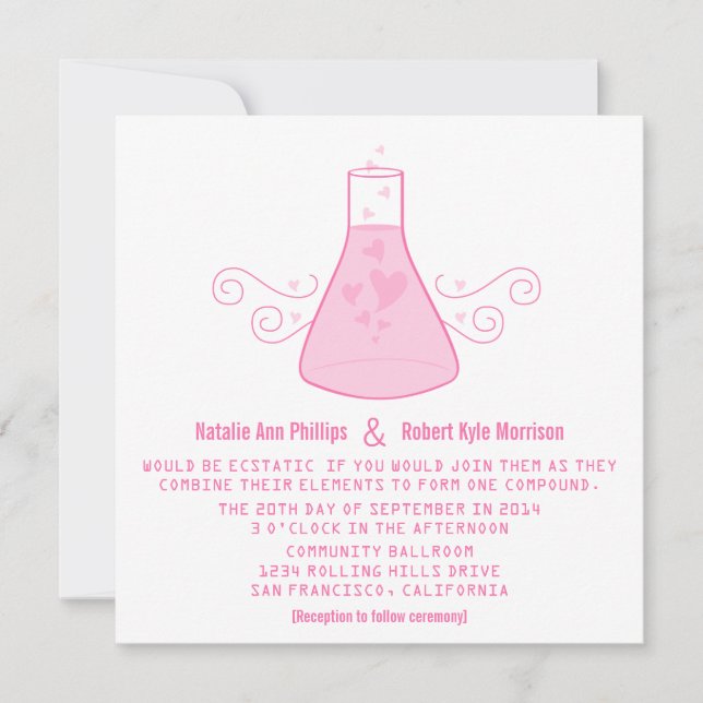 Rosa Sweet Chemistry Wedding bjudande Inbjudningar (Framsida)