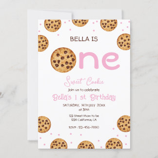 Rosa Sweet Cookie 1:a födelsedag party Inbjudningar