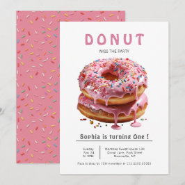 Rosa Sweet Donut 1:a födelsedagen Inbjudningar