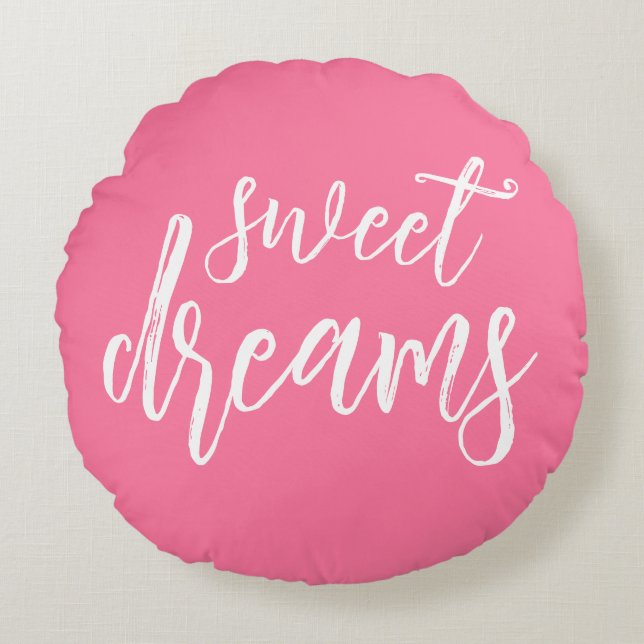 rosa Sweet Dreams Hand Lettering Round Pillow Rund Kudde (Framsidan)