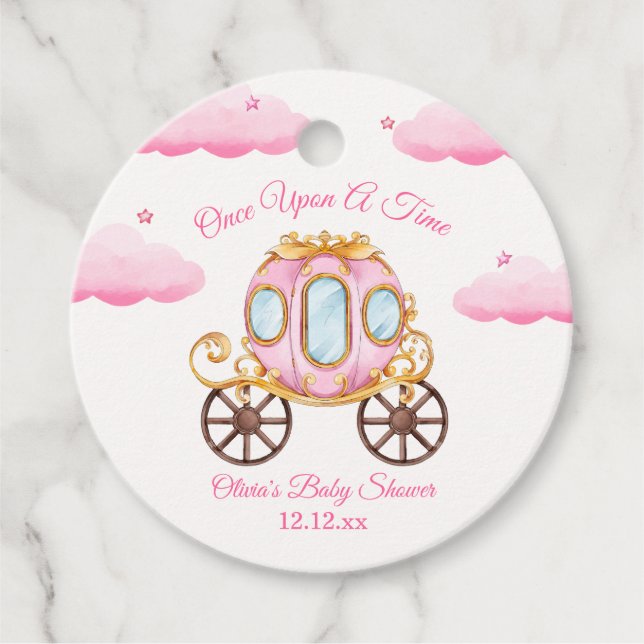 Rosa Sweet Fairy Princess Carriage Baby Shower Gåvor Etiketter (Framsida)