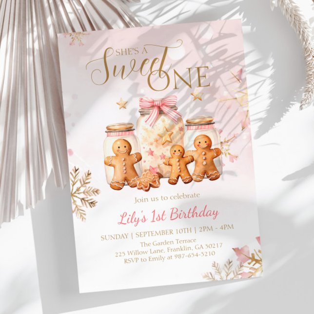 Rosa Sweet Gingertea Julafton Birthday Inbjudningar (Skapare uppladdad)