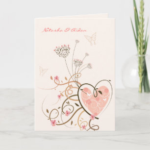 Rosa Sweet Heart & Butterfly Swirls Bröllop Card Helgkort