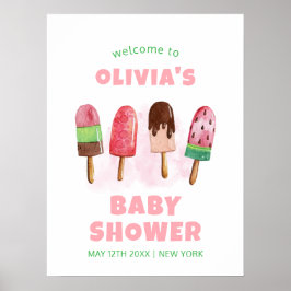 Rosa Sweet Ice Cream Popcicle Baby Shower Välkomme Poster
