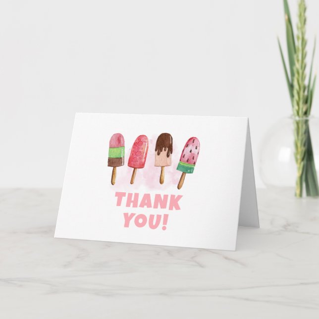 Rosa Sweet Ice Cream Popcicle Girl Baby Shower Tack Kort (Framsida)