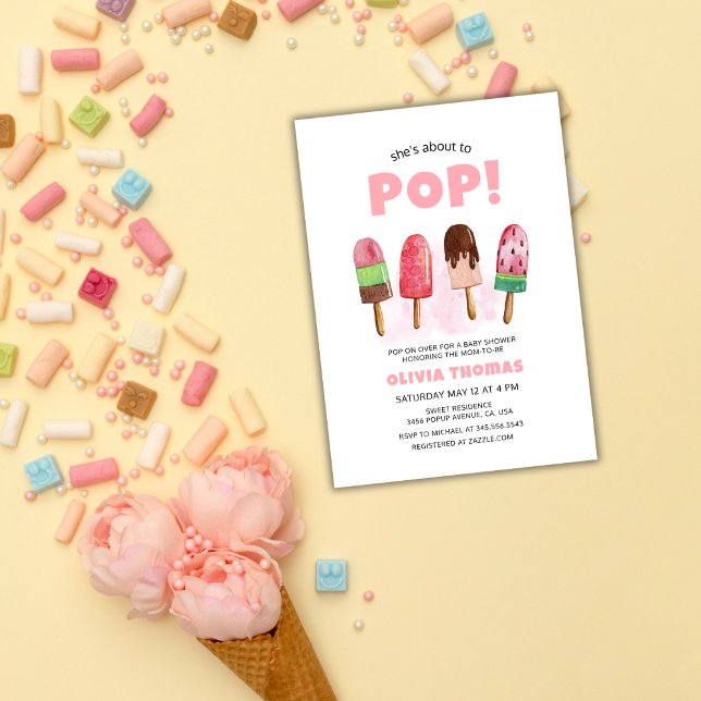 Rosa Sweet Ice Cream Redo to Pop Baby Shower Inbjudningar (Pink Sweet Ice Cream Ready To Pop Baby Shower Invitation)