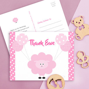 Rosa Sweet Lamb Girl Baby Shower Cute Tack Vykort