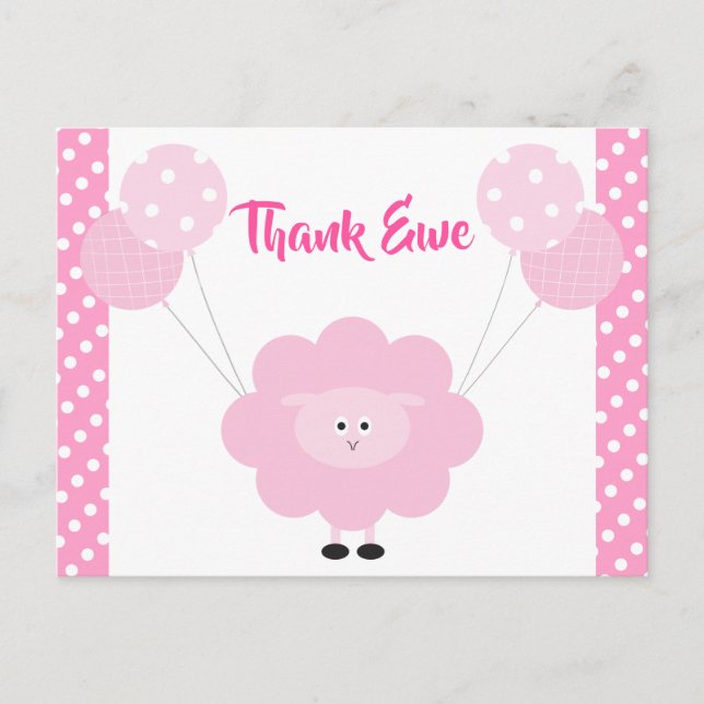 Rosa Sweet Lamb Girl Baby Shower Cute Tack Vykort (Framsida)