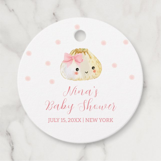 Rosa Sweet Little Dumpling Girl Baby Shower Gåvor Etiketter (Framsida)