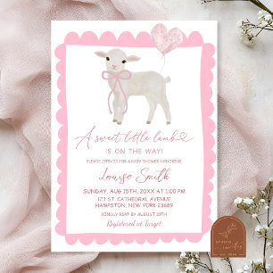 Rosa Sweet Little Lamb Baby Shower Inbjudningar