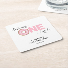 Rosa Sweet Little MI:s första födelsedag Underlägg Papper Kvadrat