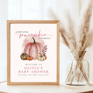 Rosa Sweet Little Pumpkin Baby Shower Välkommen Poster