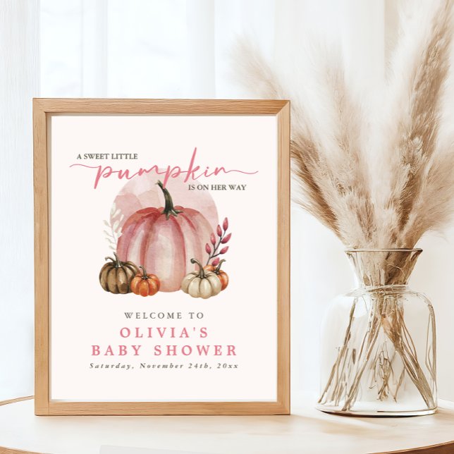 Rosa Sweet Little Pumpkin Baby Shower Välkommen Poster (Skapare uppladdad)