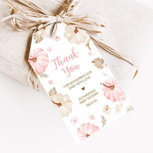 Rosa Sweet Little Pumpkin Fall Baby Favor Taggar Presentetikett