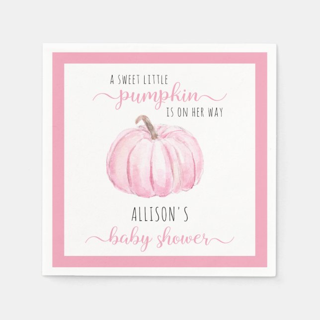 Rosa Sweet Little Pumpkin Watercolor Baby Shower Pappersservett (Framsidan)