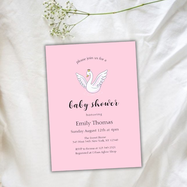 Rosa Sweet Modern Princess Svan Baby Shower Inbjudningar (Pink Sweet Modern Princess Swan Baby Shower Invitation)