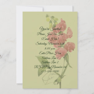 Rosa Sweet Pea Flower Party Inbjudningar