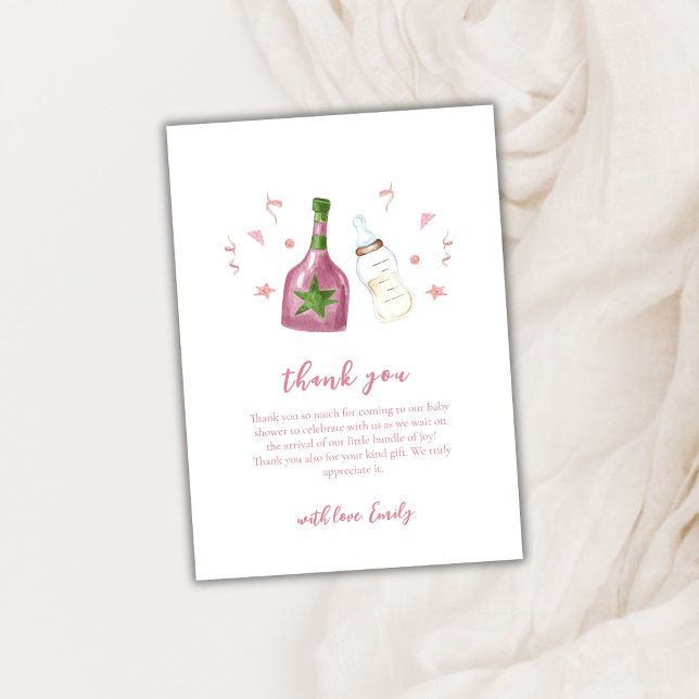Rosa Sweet Poppin Champagne Flaskor Baby Shower Tack Kort (Pink Sweet Poppin Champagne Bottles Baby Shower Thank You Card)