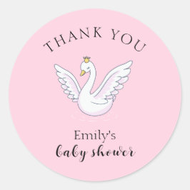 Rosa Sweet Princess Svan Baby Shower Tack Runt Klistermärke