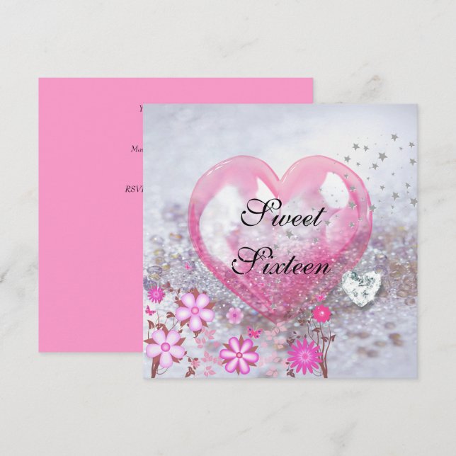 Rosa SWEET SIXTEEN 16:e Födelsedagsfesten Inbjudningar (Fram/baksida)