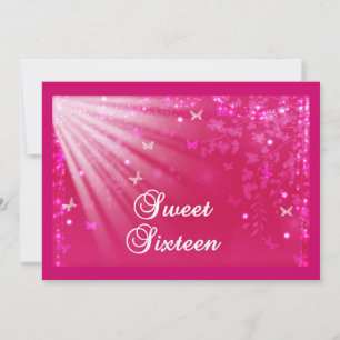 Rosa Sweet Sixteen Fjärilar & Stjärnor Inbjudningar