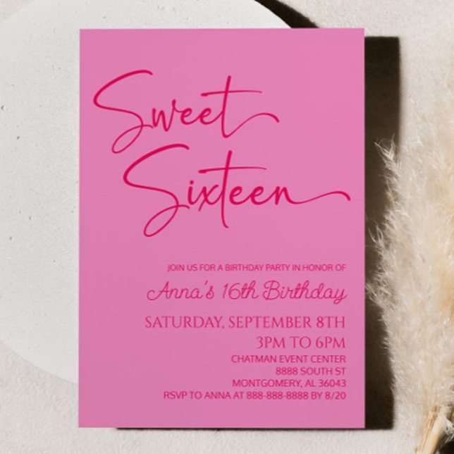 Rosa Sweet sixteen - minst 16:e Födelsedagsfesten Inbjudningar (Skapare uppladdad)