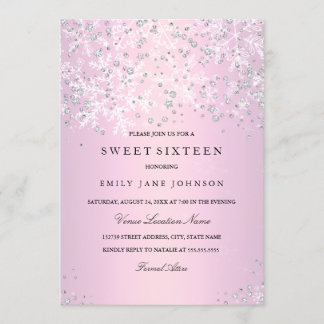 Rosa Sweet Sixteen Vinter Värld Snöflingor Inbjudningar