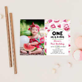 Rosa Sweet Watermelon Birthday 1 Birthday Photo Inbjudningar