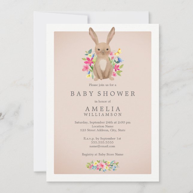 Rosa Sweet Woodland Bunny Baby Shower-inbjudan Inbjudningar (Framsida)