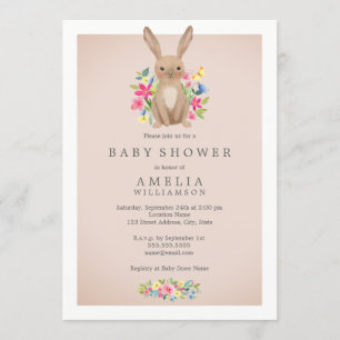 Rosa Sweet Woodland Bunny Baby Shower-inbjudan Inbjudningar