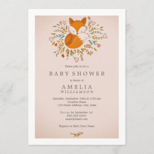 Rosa Sweet Woodland Fox Baby Shower-inbjudan Inbjudningar