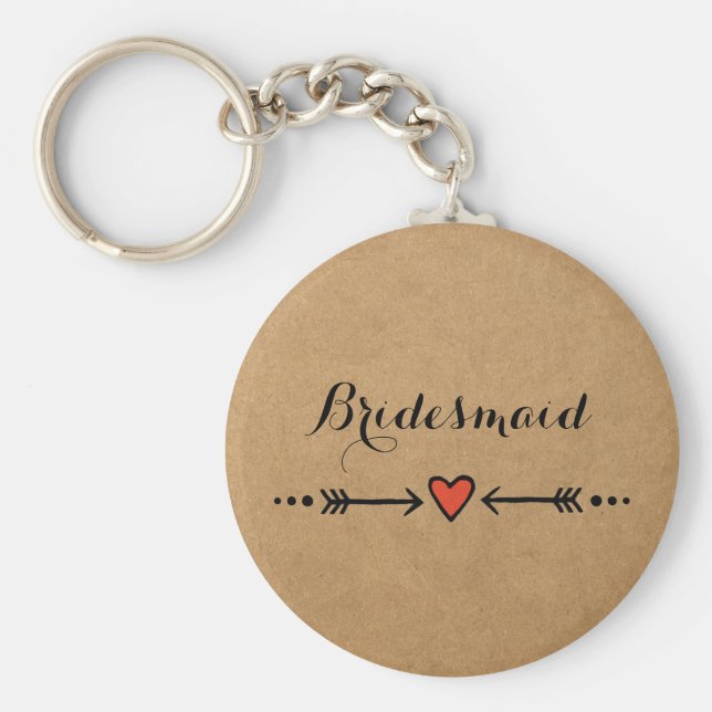 Rosa Sweethearts & Arrows Rustic Bridesmaid's Gift Nyckelring (Framsidan)