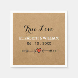 Rosa Sweethearts & Arrows Rustic Bröllop Äkta kärl Pappersservett