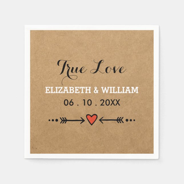 Rosa Sweethearts & Arrows Rustic Bröllop Äkta kärl Pappersservett (Framsidan)