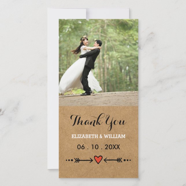 Rosa Sweethearts & Arrows Rustic Bröllop Tack (Framsida)