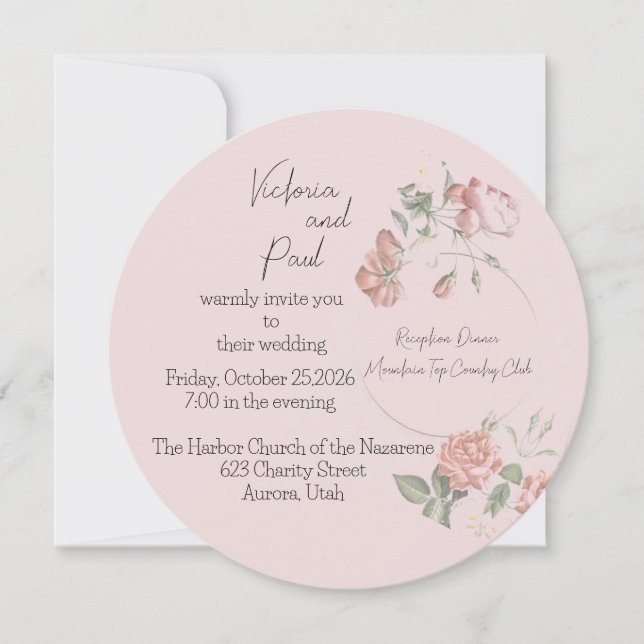 Rosa Sweetness Round bröllopsinbjudan Inbjudningar (Framsida)