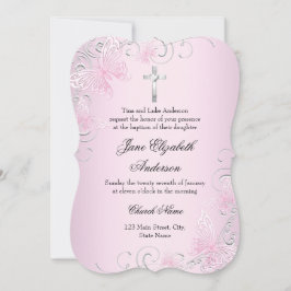 Rosa Swirl Butterfly & Kor Baptism-inbjudan Inbjudningar