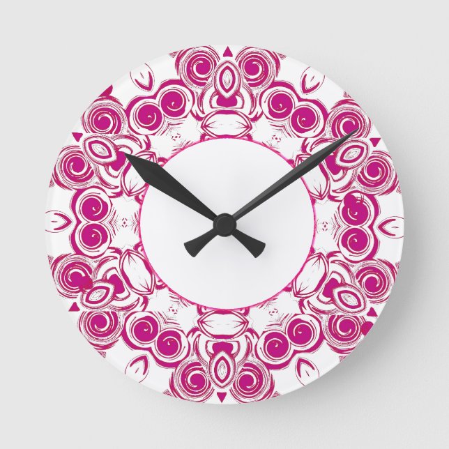 Rosa Swirl Clock Rund Klocka (Framsida)